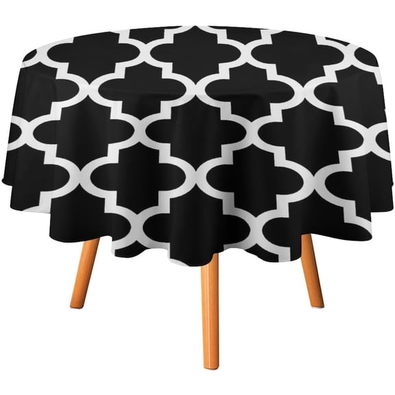 Tablecloth Modern Black White Quatrefoil Pattern Table Cover 70inch Round Washable Table Cloth for Kitchen Dinning Party Tabletop Modern Decoration