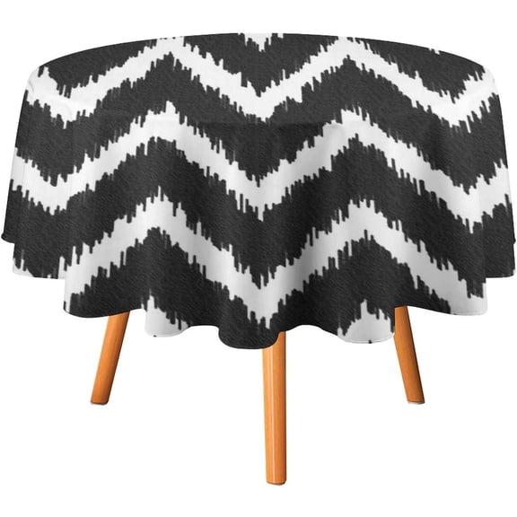 Tablecloth Modern Chevrons Black and White Table Cover 70inch Round Washable Table Cloth for Kitchen Dinning Party Tabletop Modern Decoration