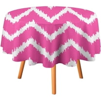 Tablecloth Modern Chevrons Deep Fuchsia Pink and White Table Cover 70inch Round Washable Table Cloth for Kitchen Dinning Party Tabletop Modern Decoration