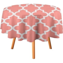 Tablecloth Modern Coral White Quatrefoil Pattern Table Cover 70inch Round Washable Table Cloth for Kitchen Dinning Party Tabletop Modern Decoration