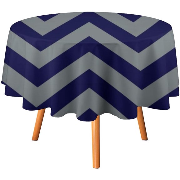 Tablecloth Navy Blue, Charcoal Large Chevron Zigzag Pattern Table Cover 70inch Round Washable Table Cloth for Kitchen Dinning Party Tabletop Modern Decoration