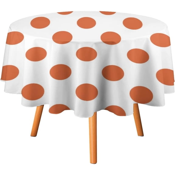 Tablecloth Orange Polka Dots Table Cover 60inch Round Washable Table Cloth for Kitchen Dinning Party Tabletop Modern Decoration