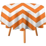 Tablecloth Orange, White Large Chevron Zigzag Pattern Table Cover 60inch Round Washable Table Cloth for Kitchen Dinning Party Tabletop Modern Decoration