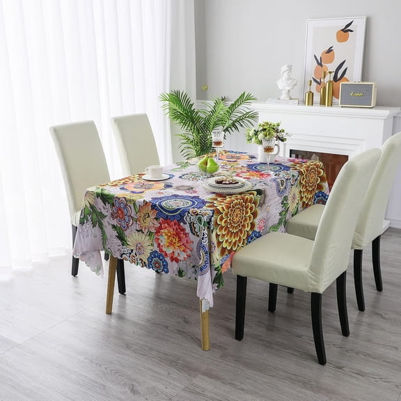 Tablecloth, Original Design Hand Drawing Art Print Scalloped Edge Tablecloth, Washable Water Resistant Microfiber Decorative Table Cover (Color 9, Rectangle 60"x84")