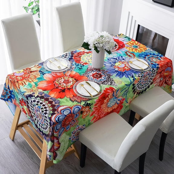 Tablecloth, Original Design Hand Drawing Art Print Table Cloth, Washable Water Resistance Microfiber Decorative Rectangle Table Cover (TAPE 8, 60"x84")