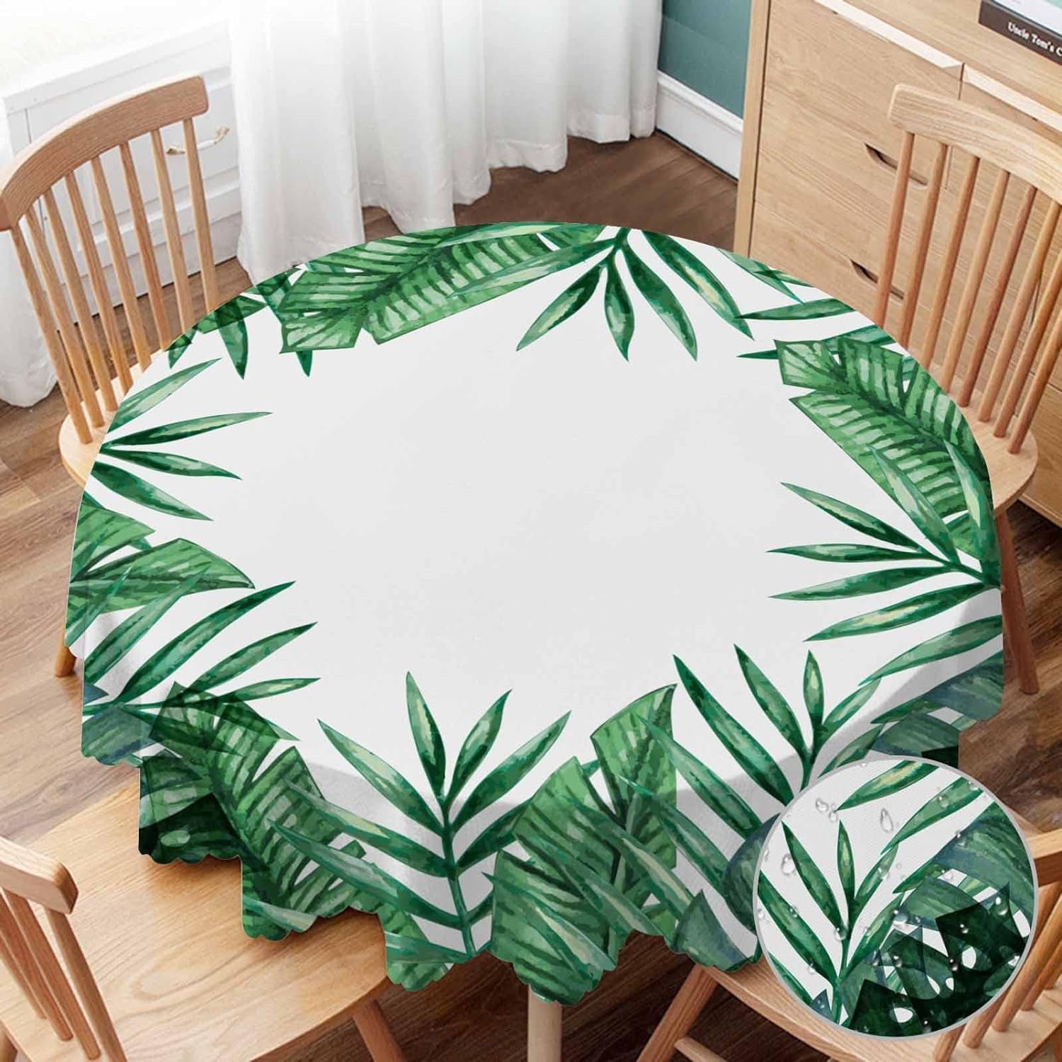 Tablecloth Palm Tree Leaves Tablecloths 60" Diameter Round Summer Tropical Green Leaf Exotic