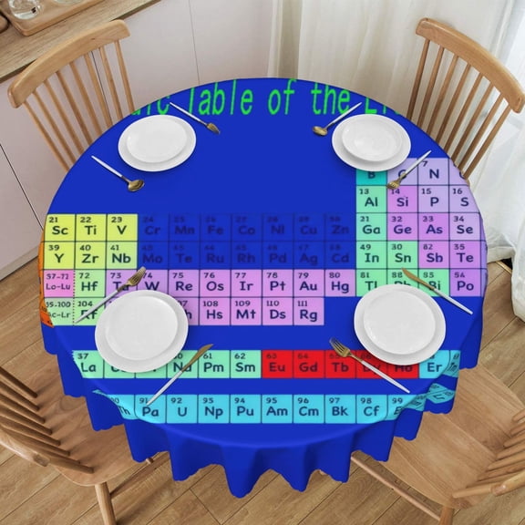 Tablecloth Periodic Table Elements Round Printed Table Cloth For Parties Camping Picnic Banquet Indoor & Outdoor Use - 60 Inches