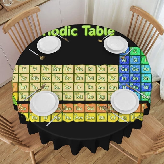 Tablecloth Periodic Table Of Elements Chemistry Round Printed Table Cloth For Parties Camping Picnic Banquet Indoor & Outdoor Use - 60 Inches