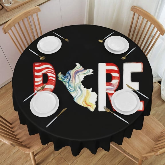 Tablecloth Peru Peruvian Flag Round Printed Table Cloth For Parties Camping Picnic Banquet Indoor & Outdoor Use - 60 Inches