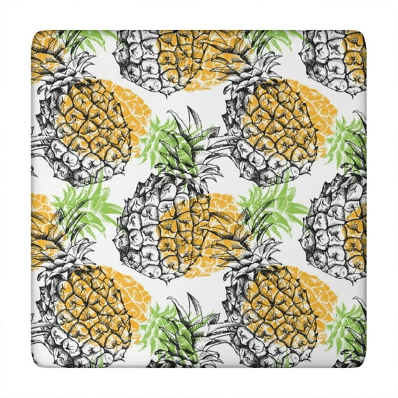 Tablecloth Pineapples and Flowers Tropical Fruit Pattern Hawaiian Summer Yellow Sunshine Print Aesthetic Table Decor