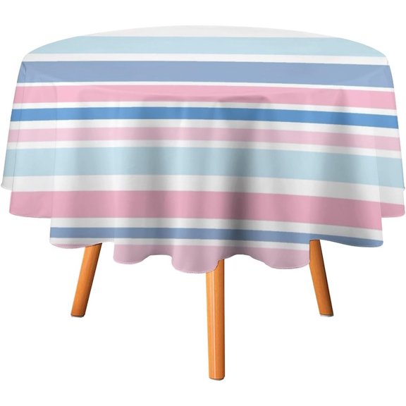 Tablecloth Pink & Blue Stripes Table Cover 70inch Round Washable Table Cloth for Kitchen Dinning Party Tabletop Modern Decoration