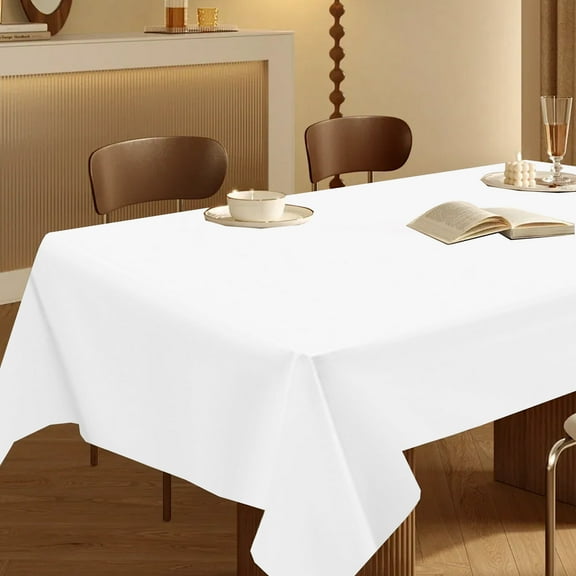 Tablecloth Plastic,Plastic Table Cloths,72*54IN Rectangle Vinyl Tablecloth, Waterproof Spillproof Plastic Flannel Backed Table Cloth, Wipe Clean Table Cover for Dining, Buffet Parties(White)