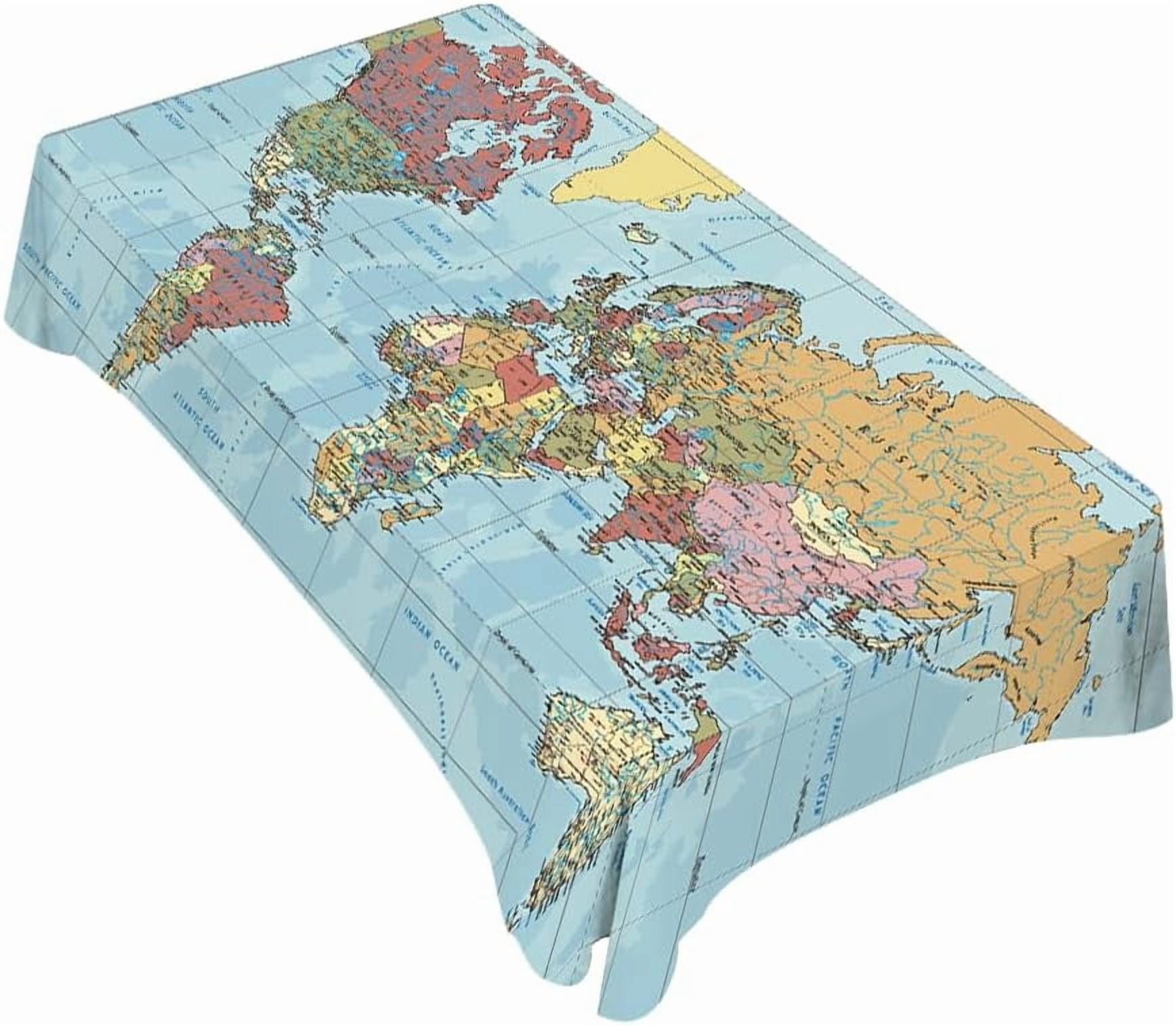 Tablecloth Political World Map Table Cloth Rectangle Table 60 x 84 Inch ...