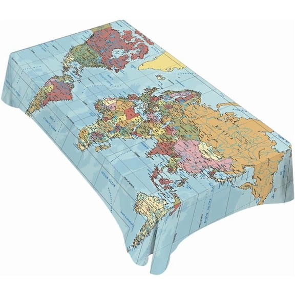Tablecloth Political World Map Table Cloth Rectangle Table 60 x 84 Inch Vintage Accurate Global Blue Travel Map Kitchen Decorations for Home Dinner Party