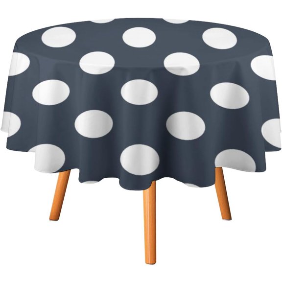 Tablecloth Polka Dots on Deep Gray Table Cover 60inch Round Washable Table Cloth for Kitchen Dinning Party Tabletop Modern Decoration