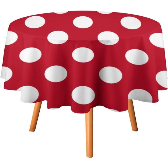 Tablecloth Polka Dots on Red Table Cover 70inch Round Washable Table Cloth for Kitchen Dinning Party Tabletop Modern Decoration