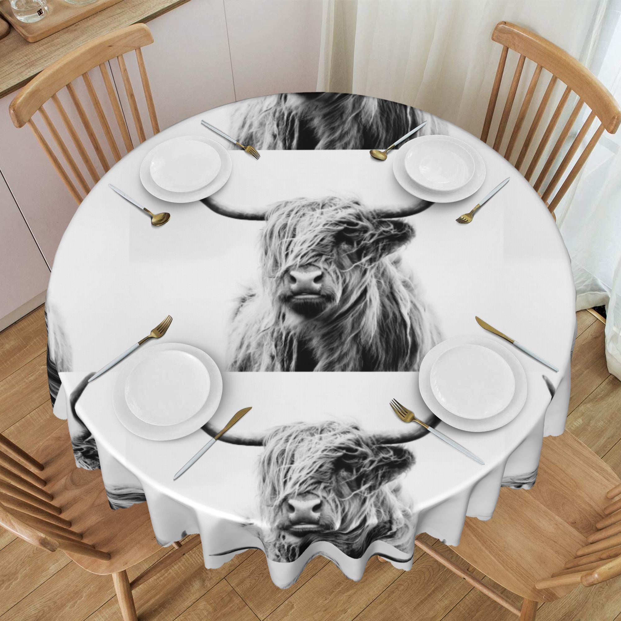 Tablecloth Portrait Of A Highland Cow Table Cloth For Circular Tables