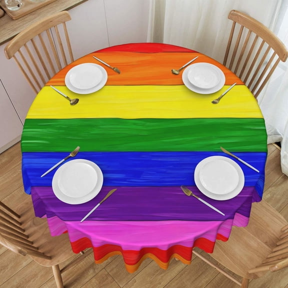 Tablecloth Pride Rainbow Pattern Round Printed Table Cloth For Parties Camping Picnic Banquet Indoor & Outdoor Use - 60 Inches