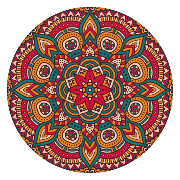 Tablecloth Psychedelic Mandala Art Waterproof Elastic Round Cover with Backing for Healing and Meditation Spaces