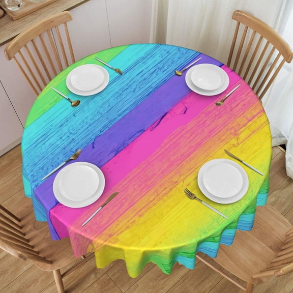 Tablecloth Rainbow Stripe Round Printed Table Cloth For Parties Camping Picnic Banquet Indoor & Outdoor Use - 60 Inches