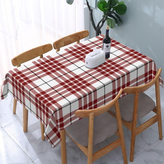 Tablecloth Rectangle Buchanan Tartan red White Plaid Polyester Fabric Table Cloth, Water Resistant & Wrinkle Free Table Cover for Kitchen and Dining Room Tabletop 60"x84" (4-6 Seats)