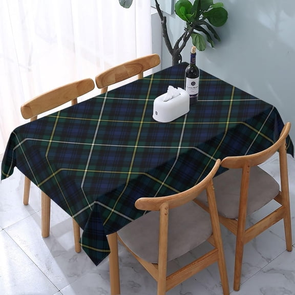 Tablecloth Rectangle Campbell Clan Tartan Navy Blue and Green Plaid Polyester Fabric Table Cloth, Water Resistant & Wrinkle Free Table Cover for Kitchen and Dining Room Tabletop 60"x84" (4-6 Seats)