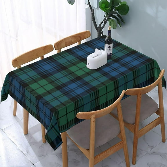 Tablecloth Rectangle Clan Campbell Plaid Tartan blue green Pattern Polyester Fabric Table Cloth, Water Resistant & Wrinkle Free Table Cover for Kitchen and Dining Room Tabletop 60"x84" (4-6 Seats)