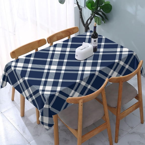 Tablecloth Rectangle Rustic Navy Blue Tartan Plaid Polyester Fabric Table Cloth, Water Resistant & Wrinkle Free Table Cover for Kitchen and Dining Room Tabletop 60"x84" (4-6 Seats)