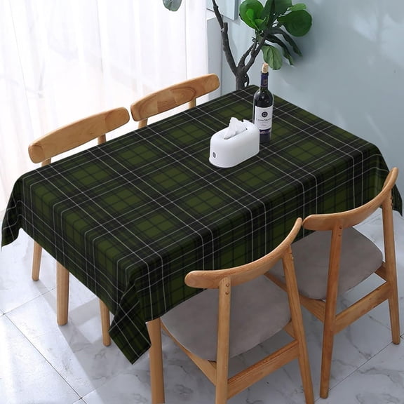 Tablecloth Rectangle Scottish Clan MacLean Green Black Hunting Tartan Polyester Fabric Table Cloth, Water Resistant & Wrinkle Free Table Cover for Kitchen and Dining Room Tabletop 54"x72" (4-6 Seats)