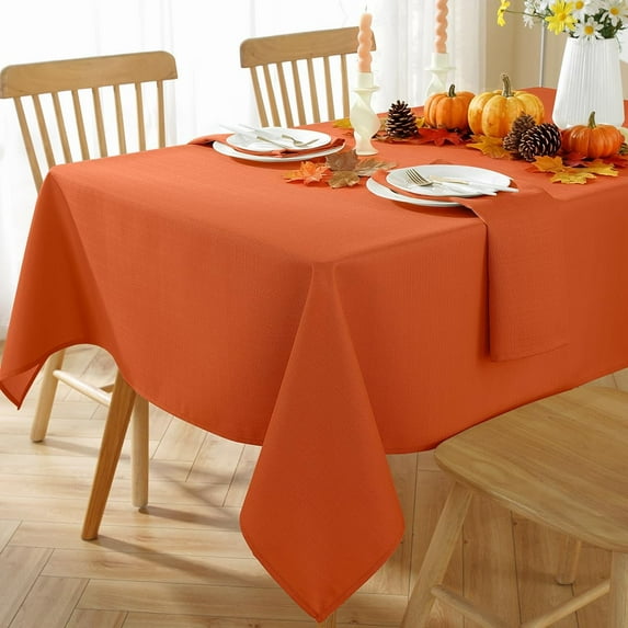 Tablecloth Rectangle Spill Proof Washable Polyester Table Cloth, Textured Faux Linen Fabric Table Cover for Fall, Thanksgiving, Autumn, Harvest(60 x 84 Inch Rectangular, Rust/Burnt Orange)