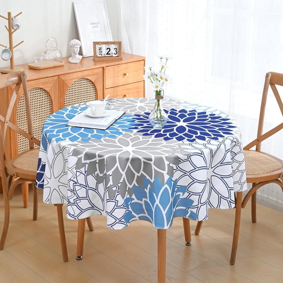 Tablecloth Rectangle, Spring Summer Dahlia Pinnata Waterproof Table Cloth, Orange Blue Green Flower Table Cover for Party Picnic Dinner Decor, 60"x84"