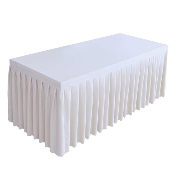 Tablecloth Rectangle Tables, Polyester Wrinkle Free Stretch Table Cloth Fitted Table Cover with Pleated Ruffle Skirt for Weddings Birthday Banquet Baby Shower(4FT,White)
