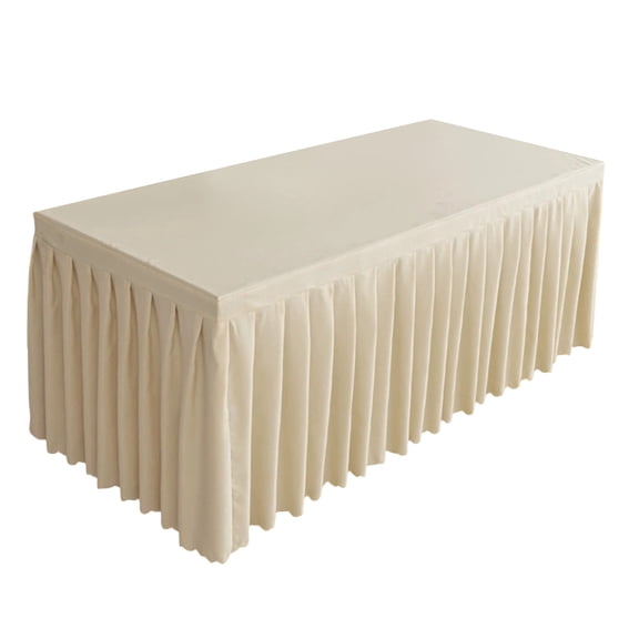 Tablecloth Rectangle Tables, Polyester Wrinkle Free Stretch Table Cloth Fitted Table Cover with Pleated Ruffle Skirt for Weddings Birthday Banquet Baby Shower(4FT,Beige)