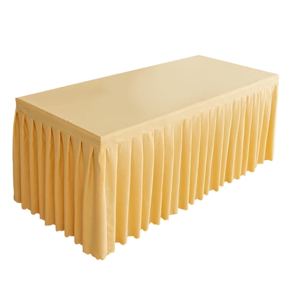 Tablecloth Rectangle Tables, Polyester Wrinkle Free Stretch Table Cloth Fitted Table Cover with Pleated Ruffle Skirt for Weddings Birthday Banquet Baby Shower(4FT,Yellow)