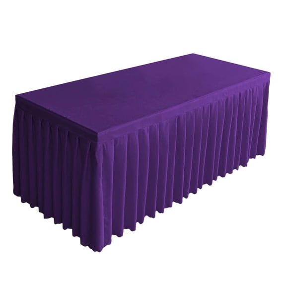Tablecloth Rectangle Tables, Polyester Wrinkle Free Stretch Table Cloth Fitted Table Cover with Pleated Ruffle Skirt for Weddings Birthday Banquet Baby Shower(4FT,Dark Purple)