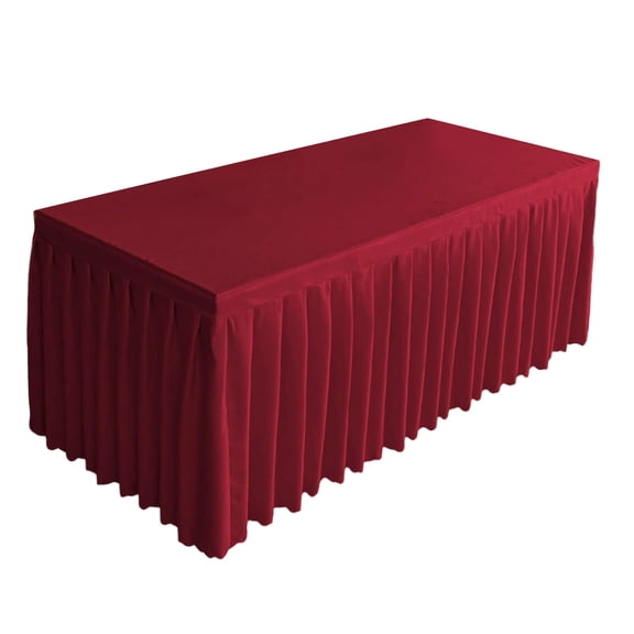 Tablecloth Rectangle Tables, Polyester Wrinkle Free Stretch Table Cloth Fitted Table Cover with Pleated Ruffle Skirt for Weddings Birthday Banquet Baby Shower(4FT,Wine)