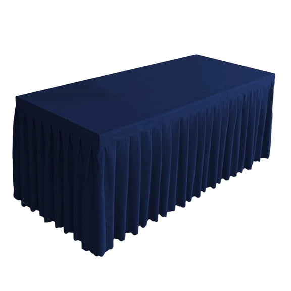 Tablecloth Rectangle Tables, Polyester Wrinkle Free Stretch Table Cloth Fitted Table Cover with Pleated Ruffle Skirt for Weddings Birthday Banquet Baby Shower(4FT,Navy)