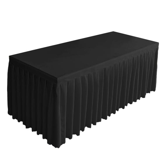 Tablecloth Rectangle Tables, Polyester Wrinkle Free Stretch Table Cloth Fitted Table Cover with Pleated Ruffle Skirt for Weddings Birthday Banquet Baby Shower(4FT,Black)