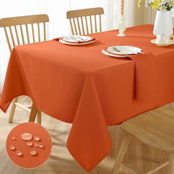 Tablecloth Rectangle Waterproof Wrinkle Free Textured Fabric Table Cloth, Faux Linen Table Cover for Fall, Thanksgiving, Autumn Harvest, Holiday (52 x 70 Inch Rectangular, Rust/Burnt Orange)