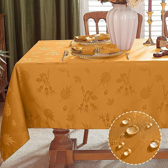 Tablecloth Rectangular 52X52 inches,Spillproof Wrinkle Free Soft Autumn Jacquard Table Cloth for Thanksgiving Fall Friendsgiving Harvest Holiday Dinner, Amber