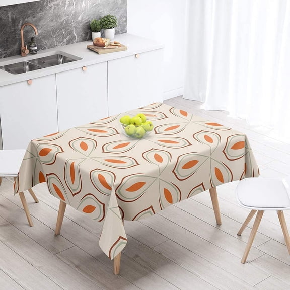 Tablecloth Retro 50S 60S 1950S 1960S 70S Abstract Artwork Beige Doodle Fashion 60 X 84 Inch Rectangular Table Cloth Polyester Fabric Durable Environmentally Outdoor Party Picnic