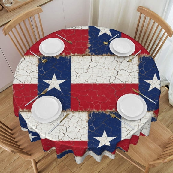 Tablecloth Retro Texas Flag Round Printed Table Cloth For Parties Camping Picnic Banquet Indoor & Outdoor Use - 60 Inches