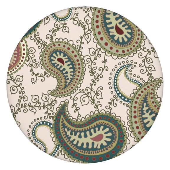 Tablecloth Retro Vintage Floral Paisley Pattern Waterproof Round Cover with Elastic Edges and Back for Dining