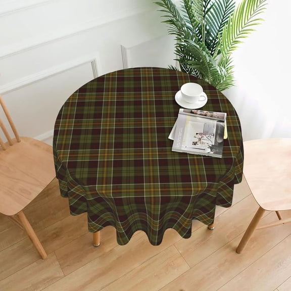 Tablecloth Round, Brown and Moss Green Rustic Plaid Washable Table Cover for Farmhouse Kitchen Dining Picnic Party Indoor Outdoor Table Mats 60 inch