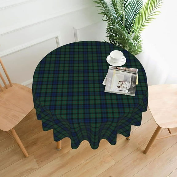 Tablecloth Round, Clan MacCallum Dark Blue and Green Scottish Tartan Washable Table Cover for Farmhouse Kitchen Dining Picnic Party Indoor Outdoor Table Mats 60 inch