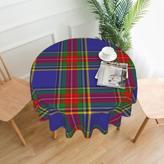 Tablecloth Round, Macbeth Tartan Plaid Scottish Pattern Washable Table Cover for Farmhouse Kitchen Dining Picnic Party Indoor Outdoor Table Mats 60 inch