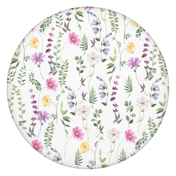 Tablecloth Round Rustic Wildflower and Butterfly Pattern, Waterproof Vinyl Cover with Elastic Edge for Spring Summer Table Decor