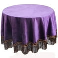 thumbnail image 1 of Tablecloth For Round Table,solid Color Tablecloth With Fringe Trim,soft Elegant Classic Dustproof Table Cover For Home Living Room Balcony Party Celebration-Purple-150cm, 1 of 8