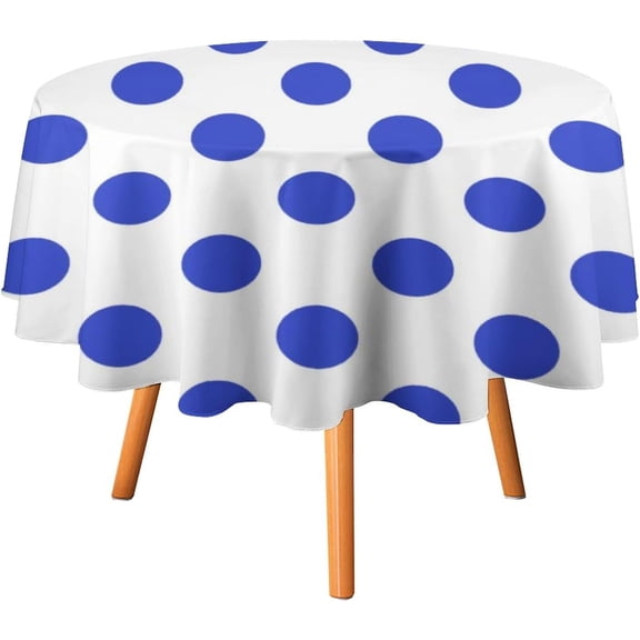 Tablecloth Royal Blue Polka Dots Table Cover 70inch Round Washable Table Cloth for Kitchen Dinning Party Tabletop Modern Decoration