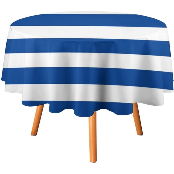 Tablecloth Royal Blue White Stripes Table Cover 70inch Round Washable Table Cloth for Kitchen Dinning Party Tabletop Modern Decoration